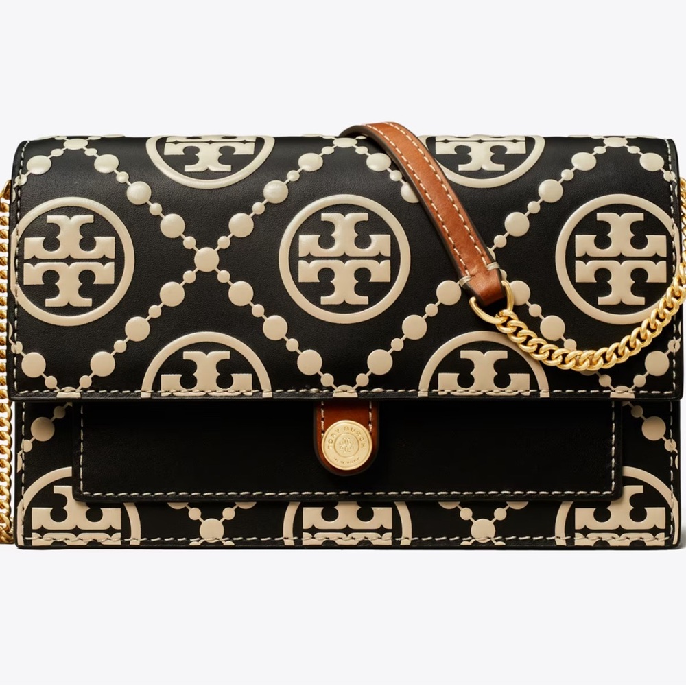 TORY BURCH T MONOGRAM CONTRAST EMBOSSED CHAIN WALLET